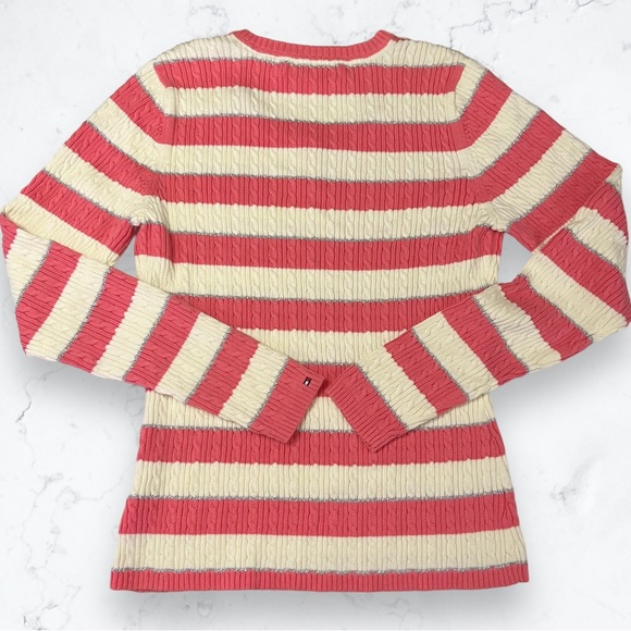 Tommy Hilfiger Pink, Off-white, and Silver Striped Cable Knit Sweater Large - Picture 2 of 12